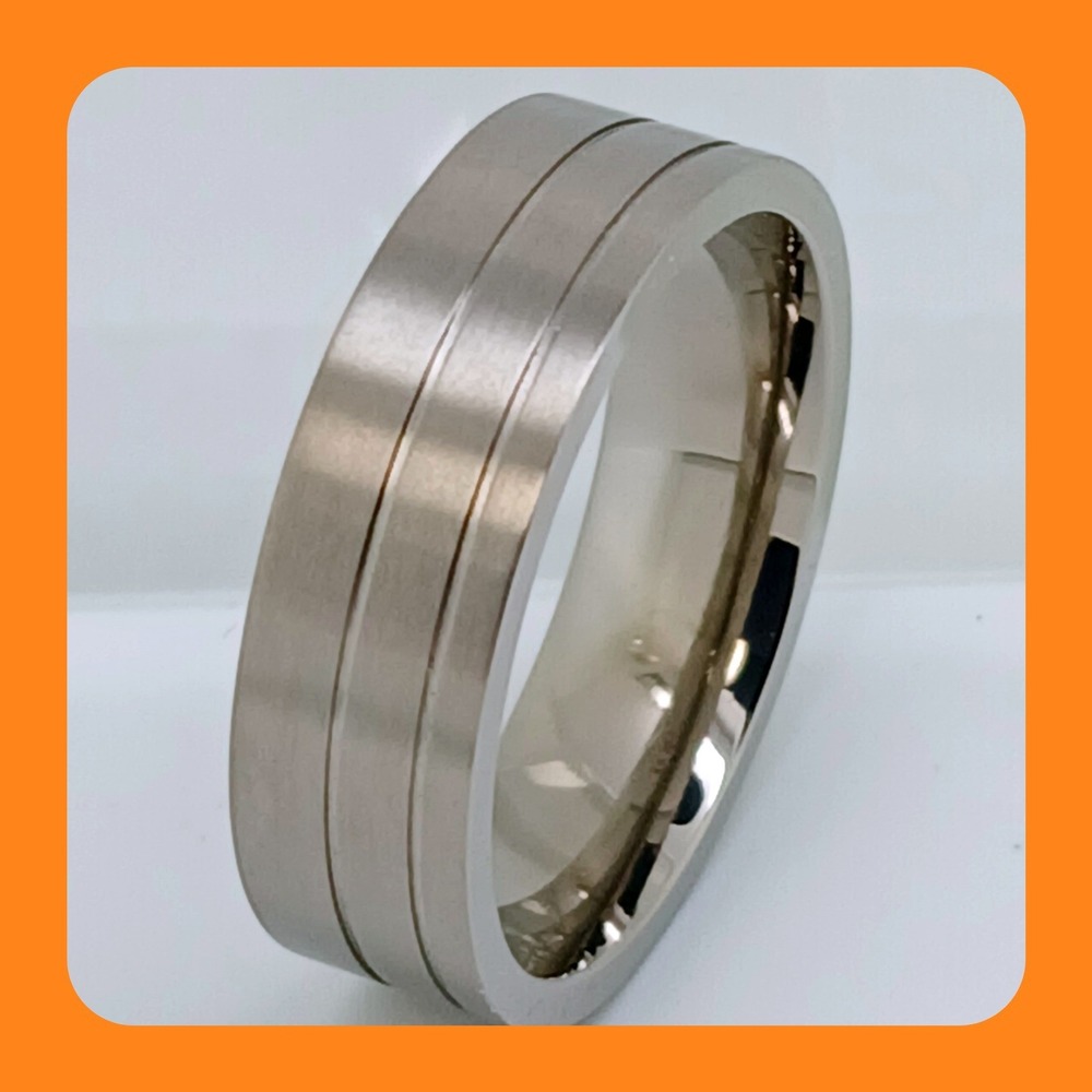 Vintage Titanium 7mm Comfort Fit Band Ring Double Groove Brushed Size 11 NOS